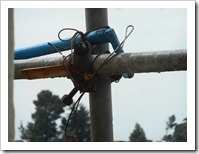 Scaffolding held together by a coat hanger?