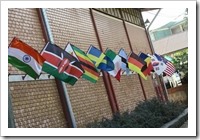 The flags by the gym. There is a union jack near the far end