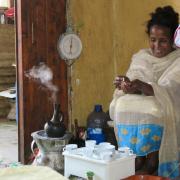 Seble making us coffee at Easter, the day we met Handana