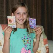 Carina with the home-made swap cards